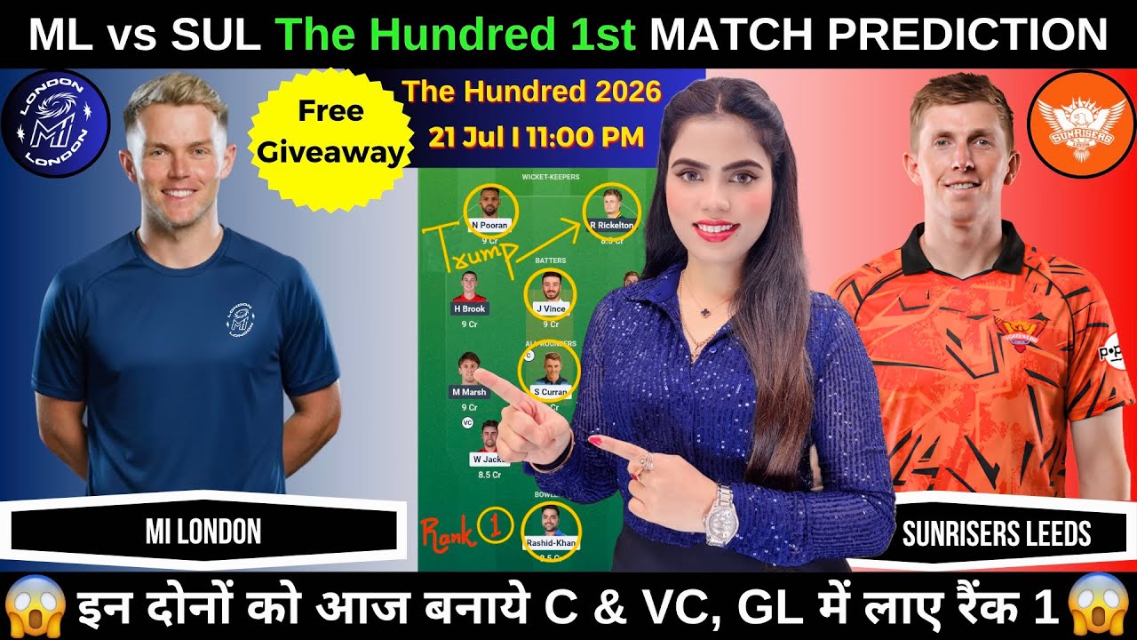 ML vs SUL Today Match Prediction | ML vs SUL Dream11 Prediction | The Hundred 2026 1st Match