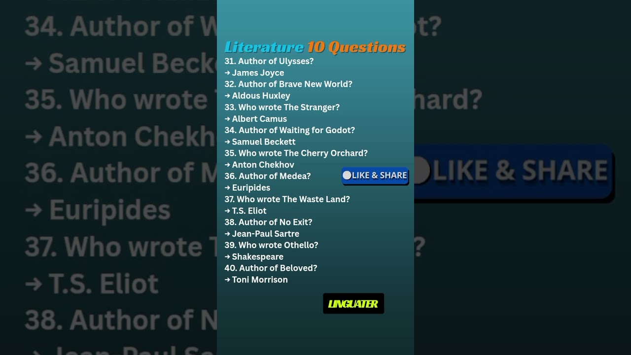 English Literature Top Ten Questions with Answers - Literary Trivia Quiz