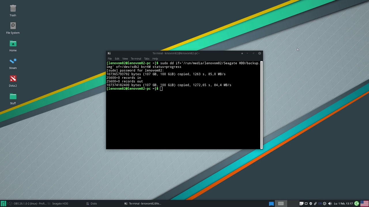 How to restore the content of a partition from a backup image using dd