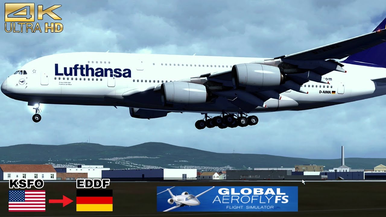 4k | AEROFLY FS GLOBAL | Full flight | AIRBUS A380[LUFTHANSA] (KSFO)SAN FRANCISCO-(EDDF)FRANKFURT