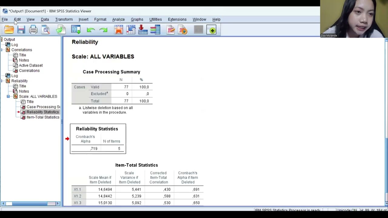 Menghitung Uji Validitas dan Reliabilitas dari Masing-Masing Variabel dalam Tabulasi Data