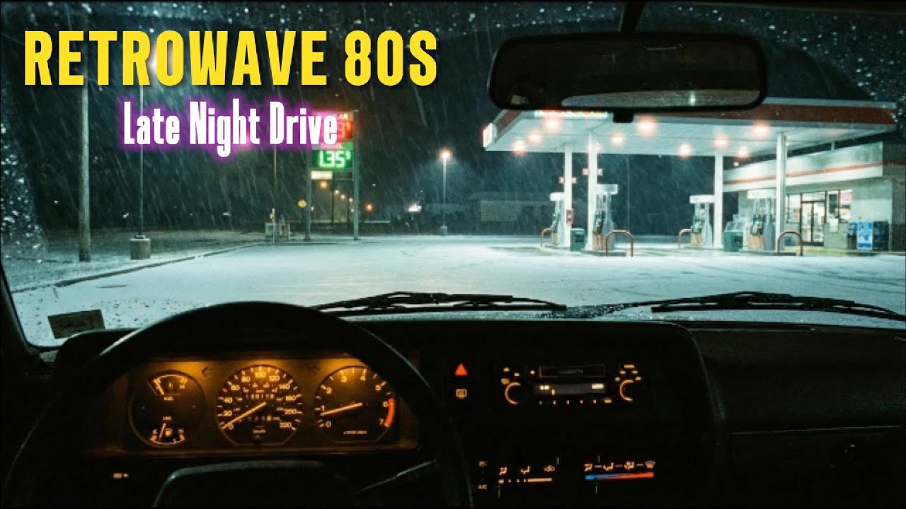 Synthwave Night Drive • Snowy Gas Station Stop • 80s Retro Music