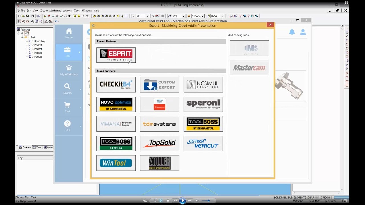 Esprit interface in MachiningCloud