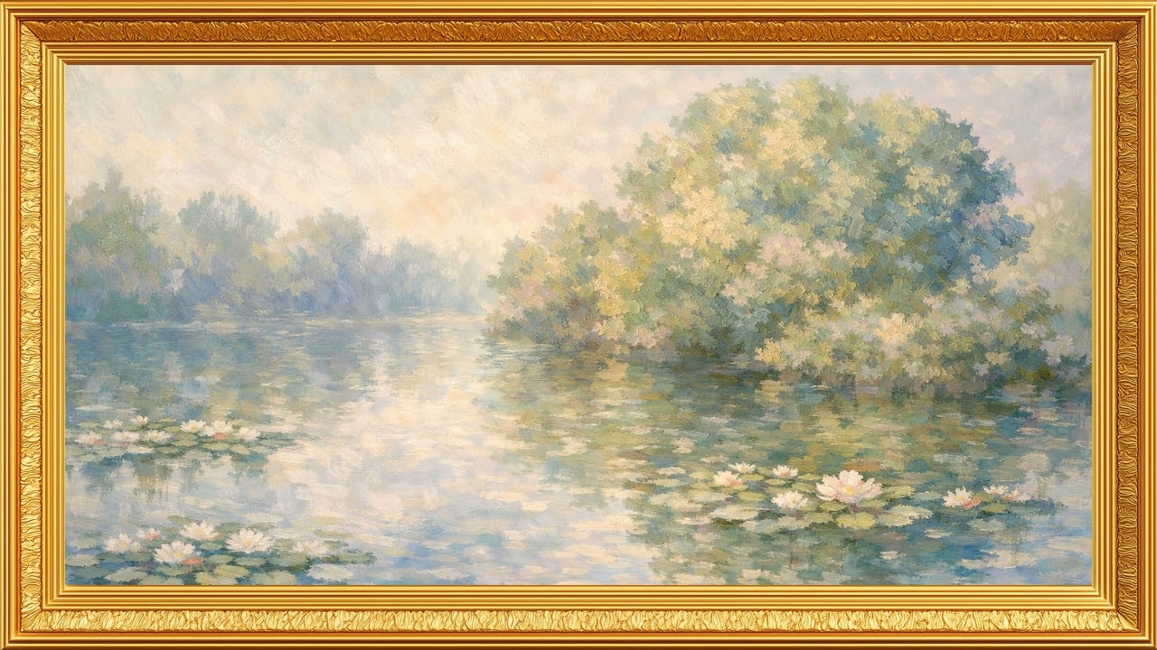 Water Lilies Serenity | Vintage Gold Frame | 4K TV Art Screensaver