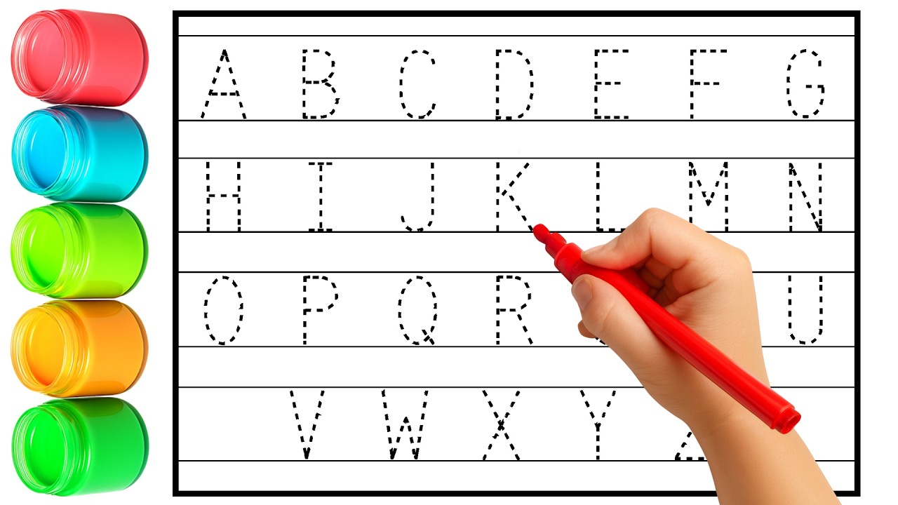 Alphabet, ABC song, abcd, A to Z, Kids rhymes, collection for writing along dotted lines for toddler
