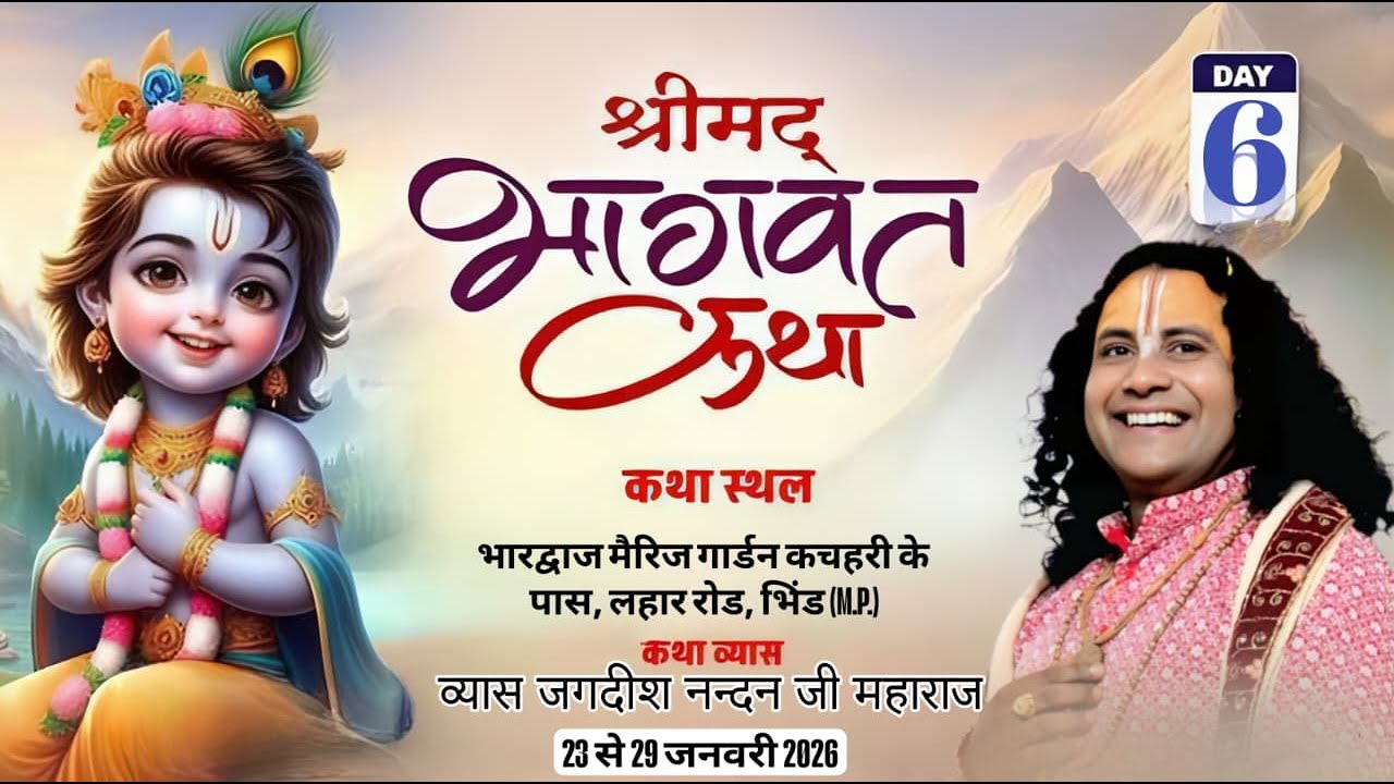 Day-6श्रीमद्भागवतकथा व्यास-जगदीश नन्दन जी महाराज स्थल भारद्वाज मैरिजगार्डन के पासलहाररोड भिंड (M.P.)
