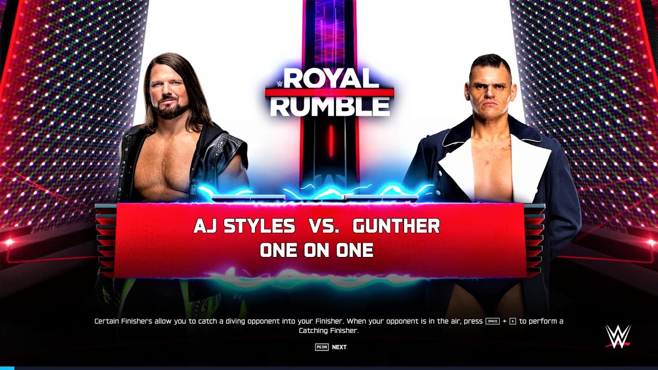 Матч AJ Styles против Gunther в режиме карьеры Royal Rumble 2026 - WWE 2K25