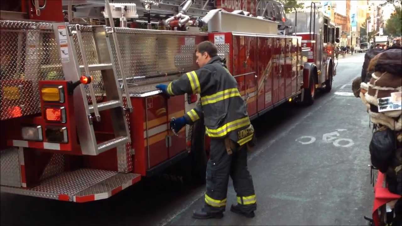 BRAND NEW FDNY TILLER 20, FDNY ENGINE 24, FDNY BATTALION 2 RESPONDING & THEN ON SCENE IN SOHO, NYC.