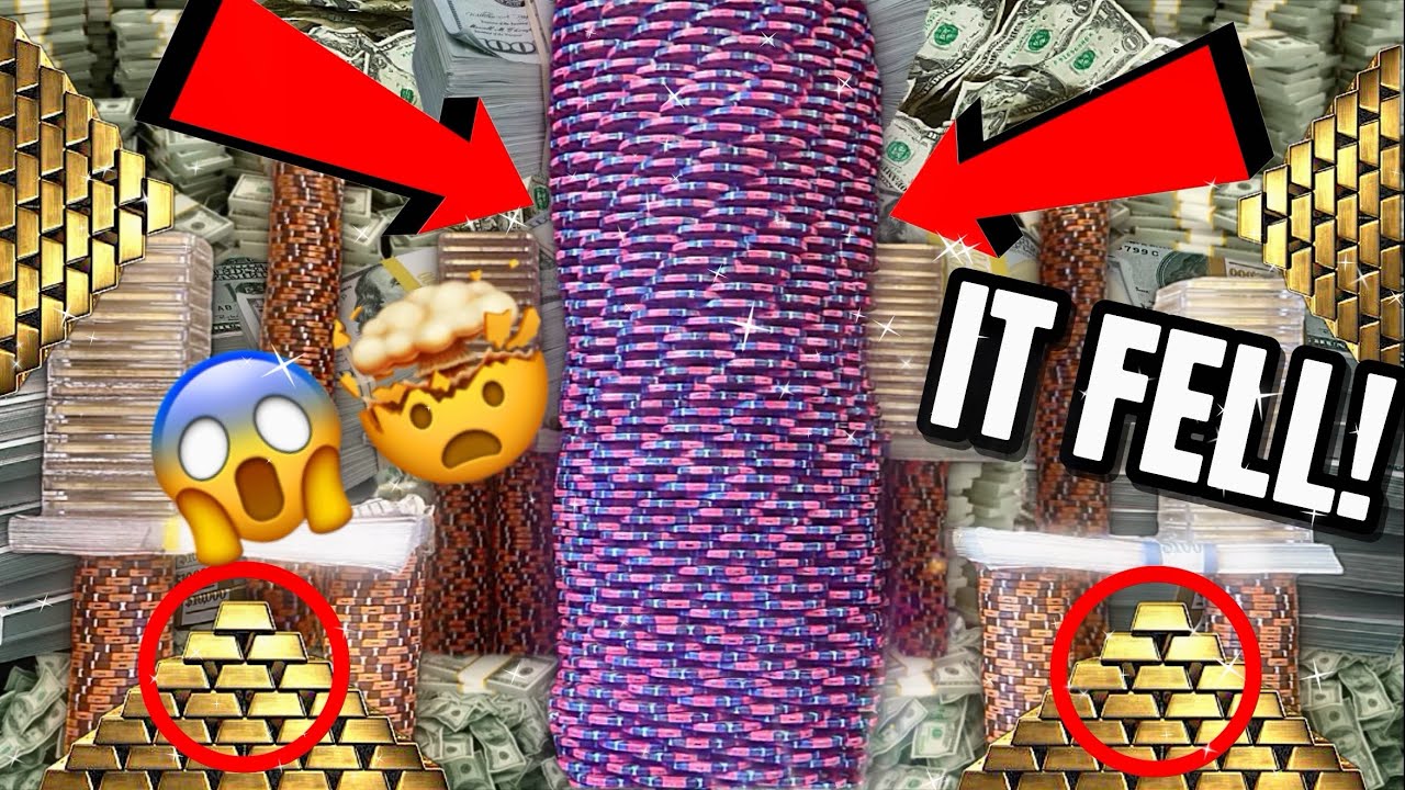 🤯CASINO “WORLD RECORD” WE FOUND THE WORLD’S TALLEST POKER CHIP TOWER IN A HIGH LIMIT COIN PUSHER…😱💰