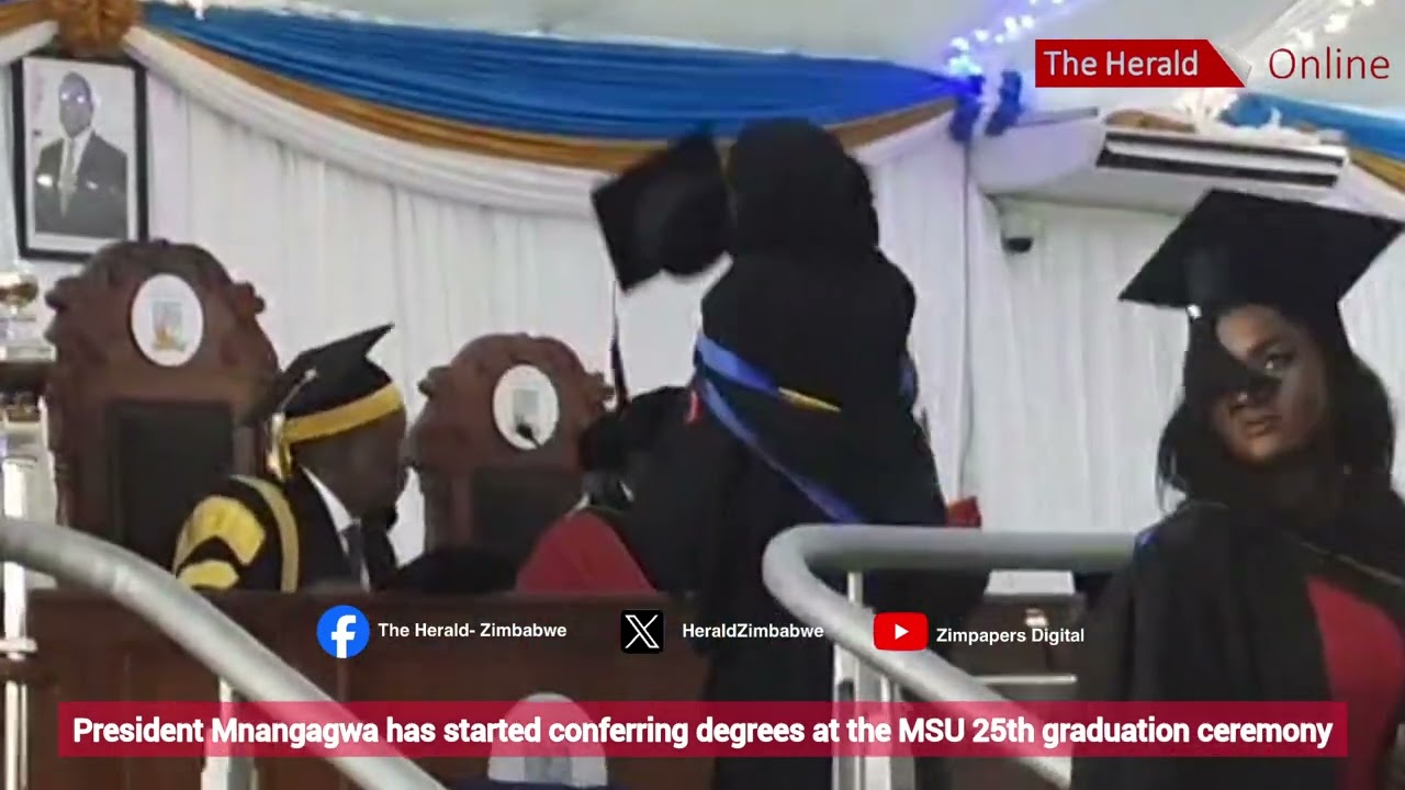 President Mnangagwa has started conferring degrees at the MSU 25th graduation ceremony