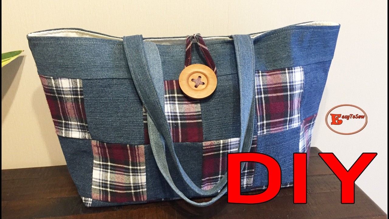 DIY PATCHWORK TOTE BAG SEWING TUTORIAL