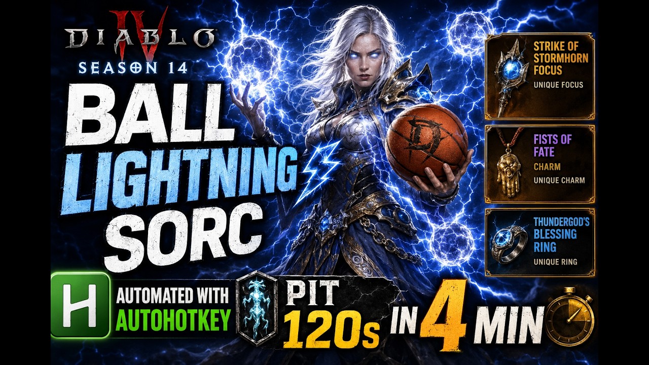 4 Min Pit 120s - 15 TRILLION+ Ball Lightning Sorc P255 (Tal Rasha Set) [DIABLO 4 SEASON 14]