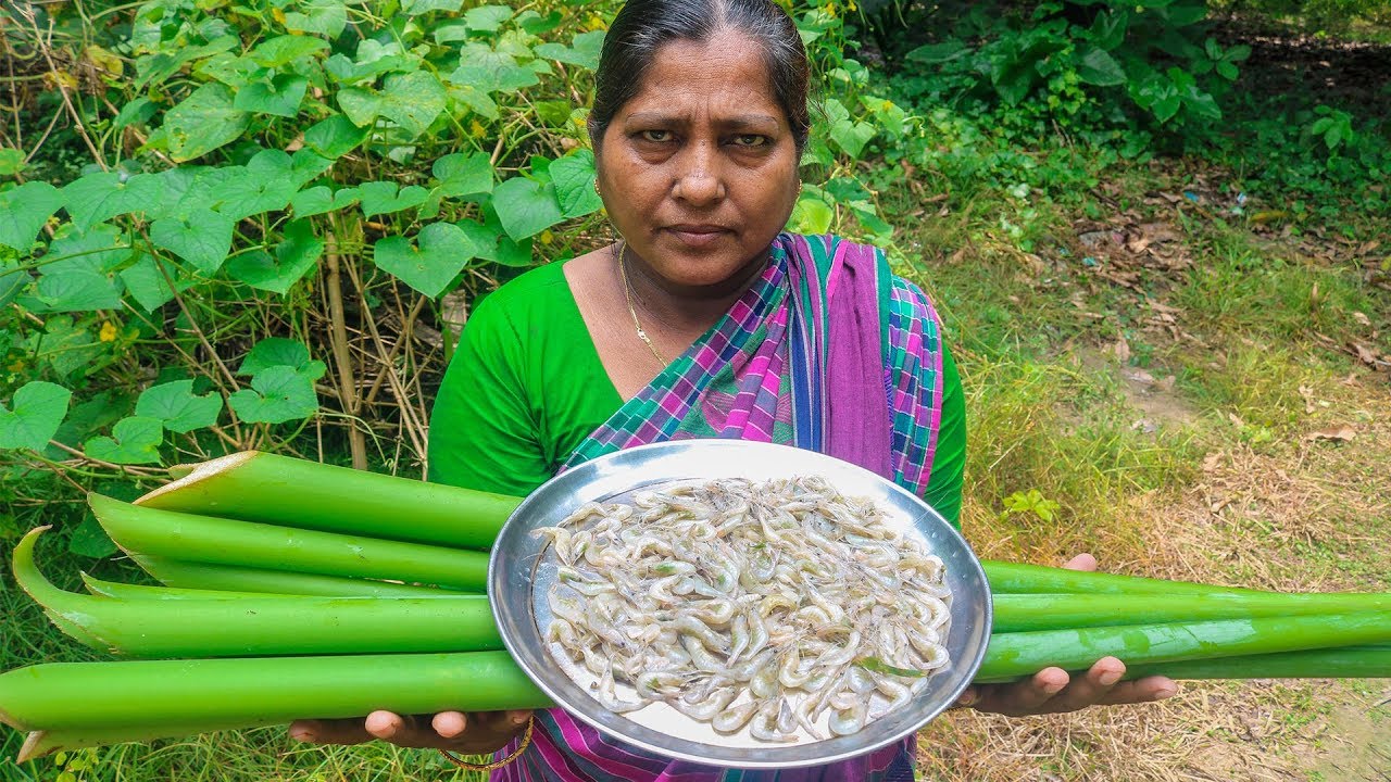 Arum Spinach with Shrimp Village Cooking Recipe by Village Food Life