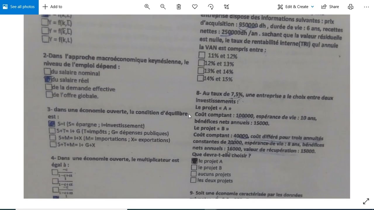 Correction examen MACRO Meknes partie choix d'investissem