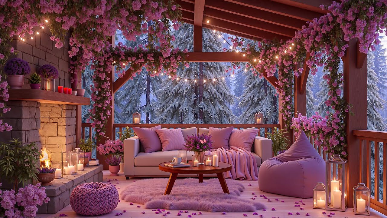 Soothing Jazz for a Romantic Valentine’s Day Porch 💝❄️🔥 Cozy Winter Ambience with Fireplace Sound