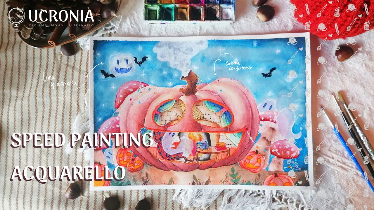 Una casa confortevole per HALLOWEEN – Illustrazione per bambini #acquerello