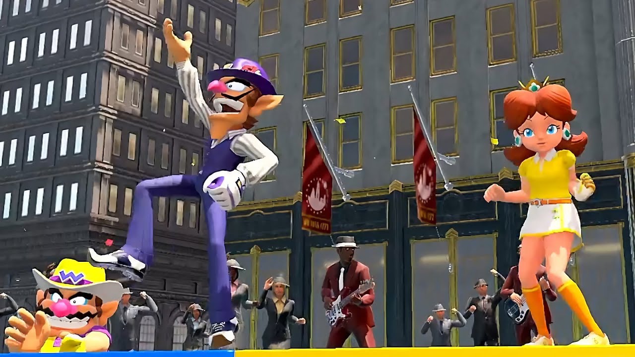Mario Golf Super Rush Waluigi vs Wario vs Shy Guy vs Daisy In New Donk City