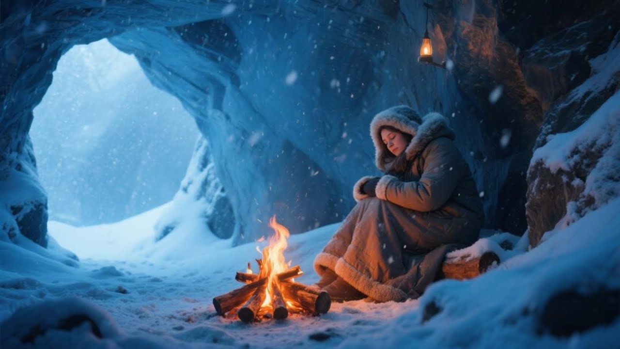 Peaceful Winter Sleep with Snowy Air and Fireplace Warmth
