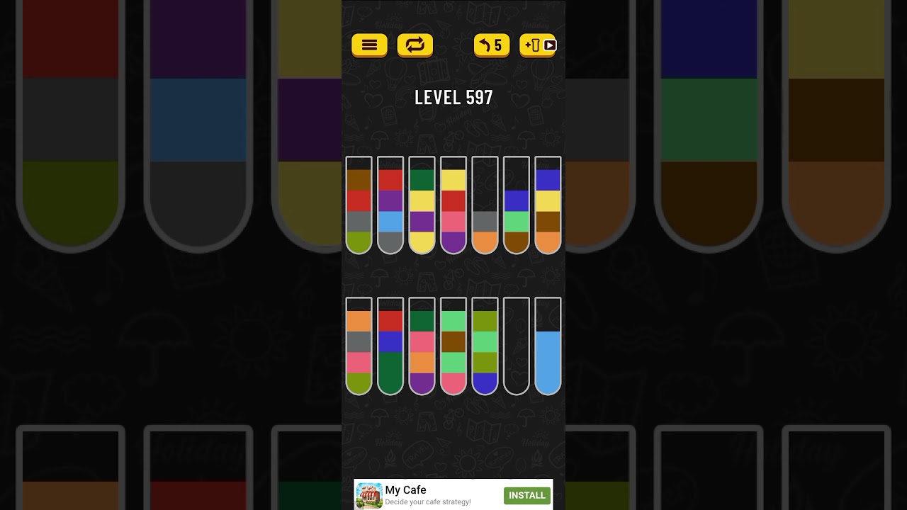 حل لغز لعبة (water sort puzzle (597