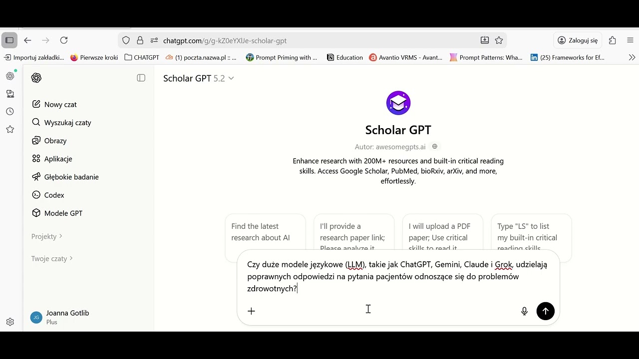 1. Przegląd piśmiennictwa. Modele GPT. ScholarGPT.