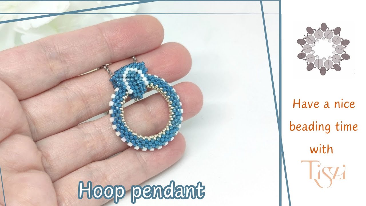 #41 A simple peyote beaded Hoop pendant with a cute hanger #Tiszi #beading #peyote #tutorial #diy