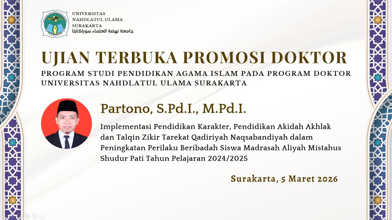 Ujian Terbuka Promosi Doktor ke 48 - Partono, M.Pd.I.