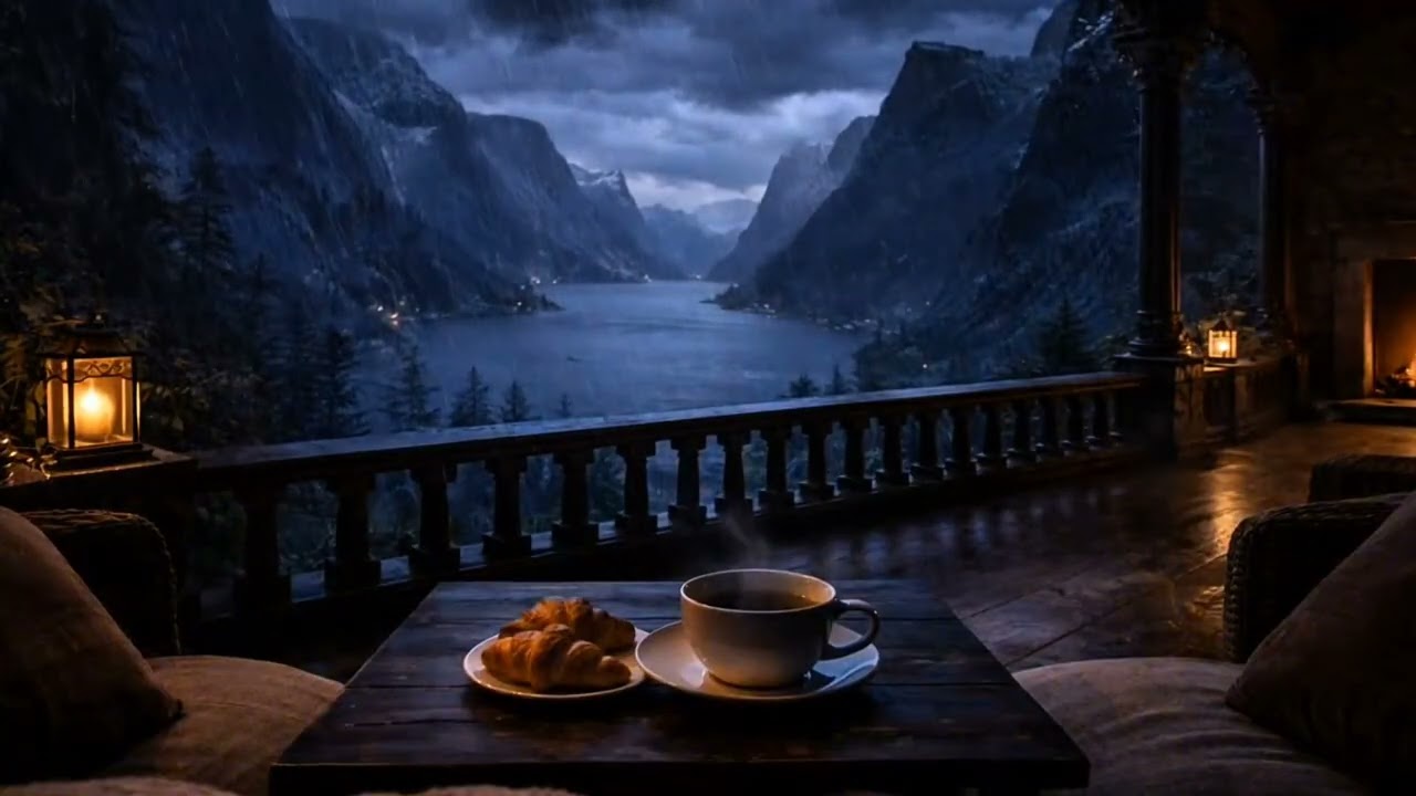 POV: Sitting on a Cozy Porch During Rainstorm by a Dark Norwegian Lake 🌧️ Rain Sounds for Sleep