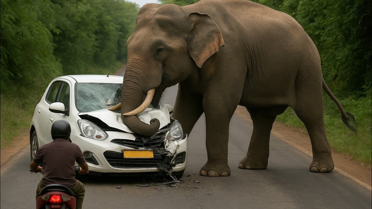 What happened to the vehicles caught by the ferocious wild elephant in the reserve?😱