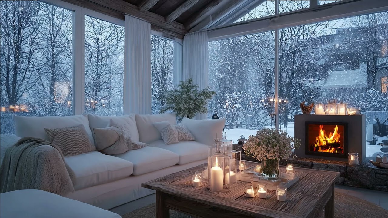 Cozy Winter Cabin Ambience 🎹 Warm Piano Music 🔥 Crackling Fireplace to Relax, Study, Work