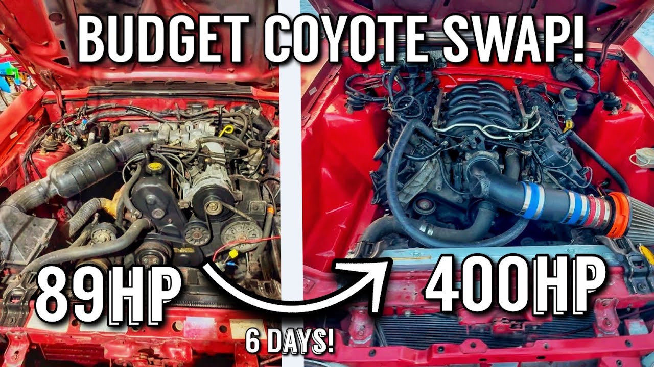 Я установил двигатель Coyote V8 в Foxbody, уложившись в бюджет (полная переделка за 15 минут).