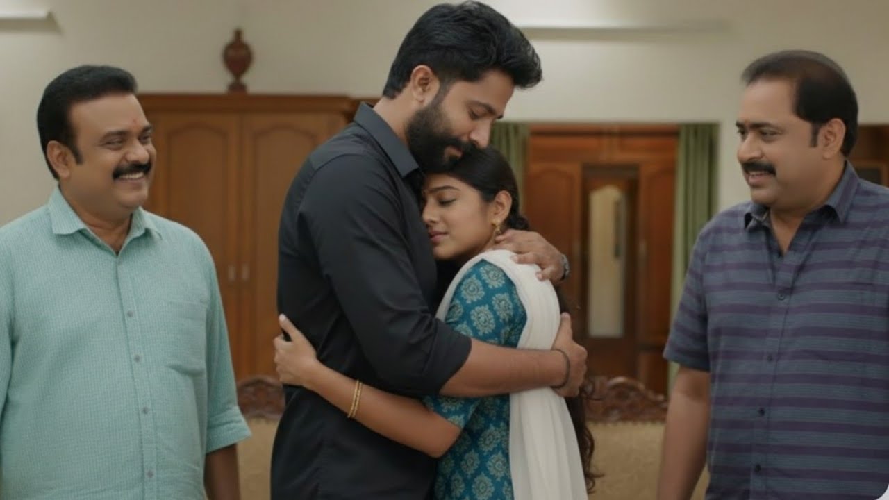 അലീനയെ മനുവിന് കൈപിടിച്ച് കൊടുത്ത് ഗംഗേട്ടനും ബാലചന്ദ്രനും നാണത്തോടെ മനുവിലേക്ക് ചേർന്ന് നിന്ന് അലീന