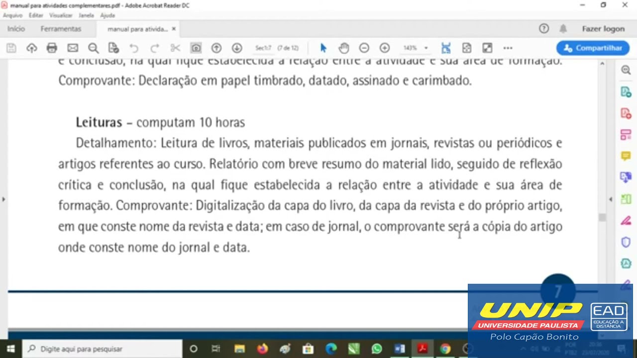 Exemplo de Relatório para Atividades Complementares Unip