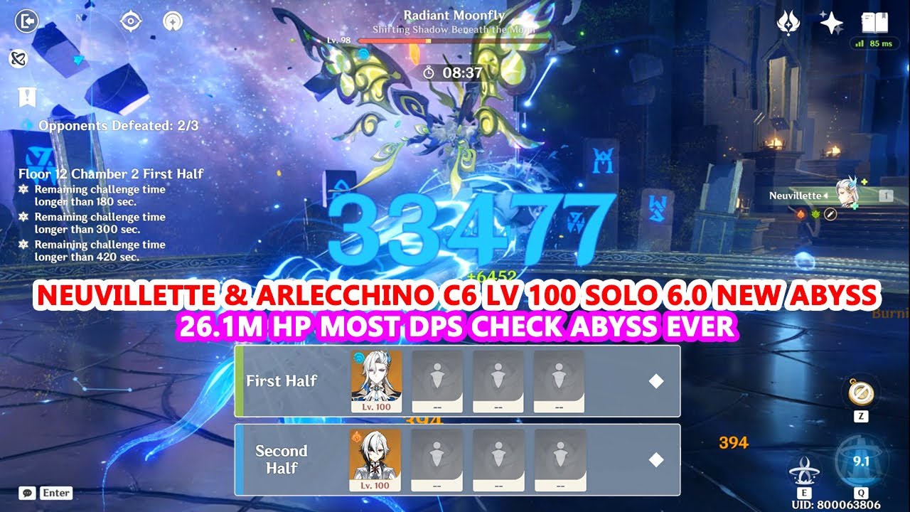 Neuvillette & Arlecchino C6 Lv 100 Solo 6.0 New Abyss - 26.1M HP Most DPS Check Abyss Ever