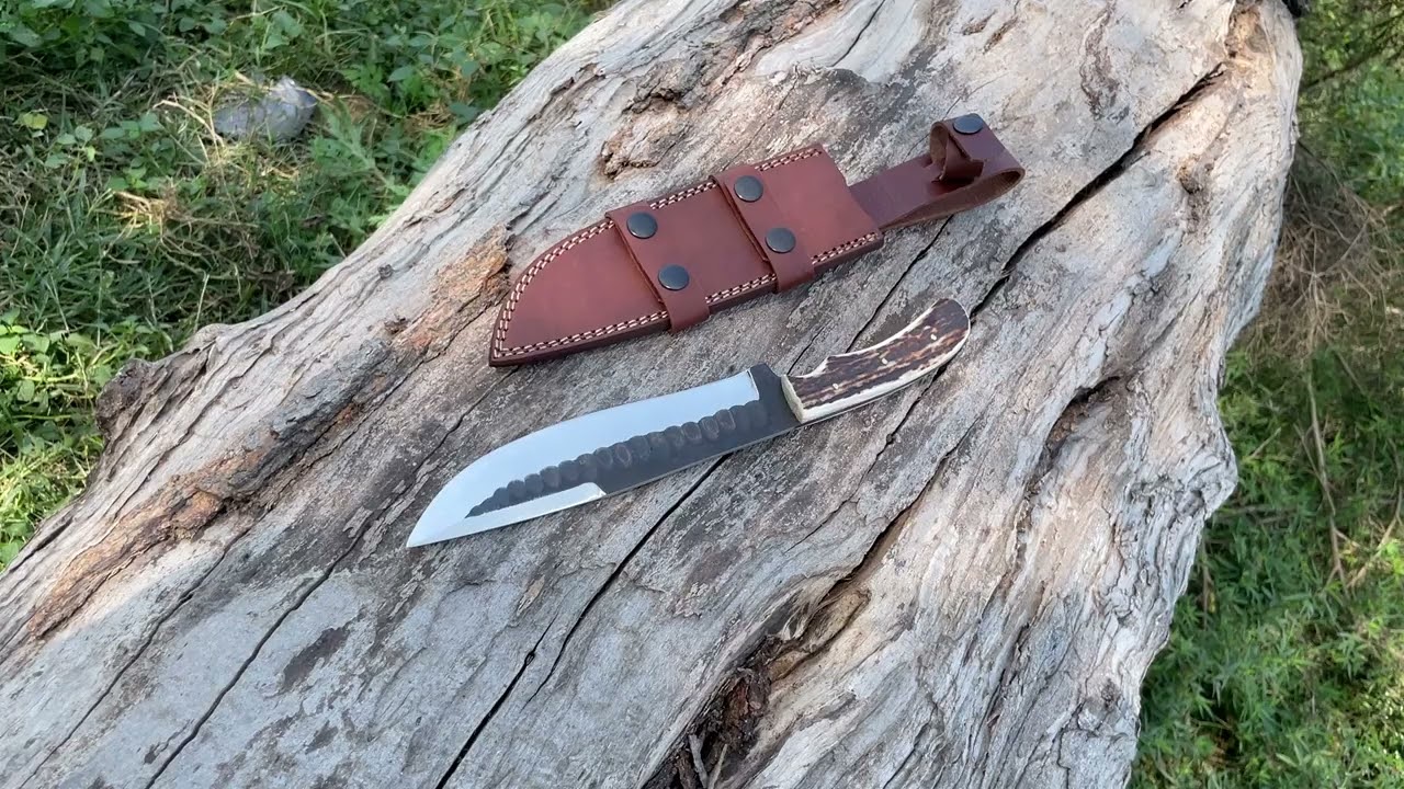 Hand-Forged 1095 Steel Hunting Knife with Genuine Deer Stag Handle Perfect for Hunting, Camping