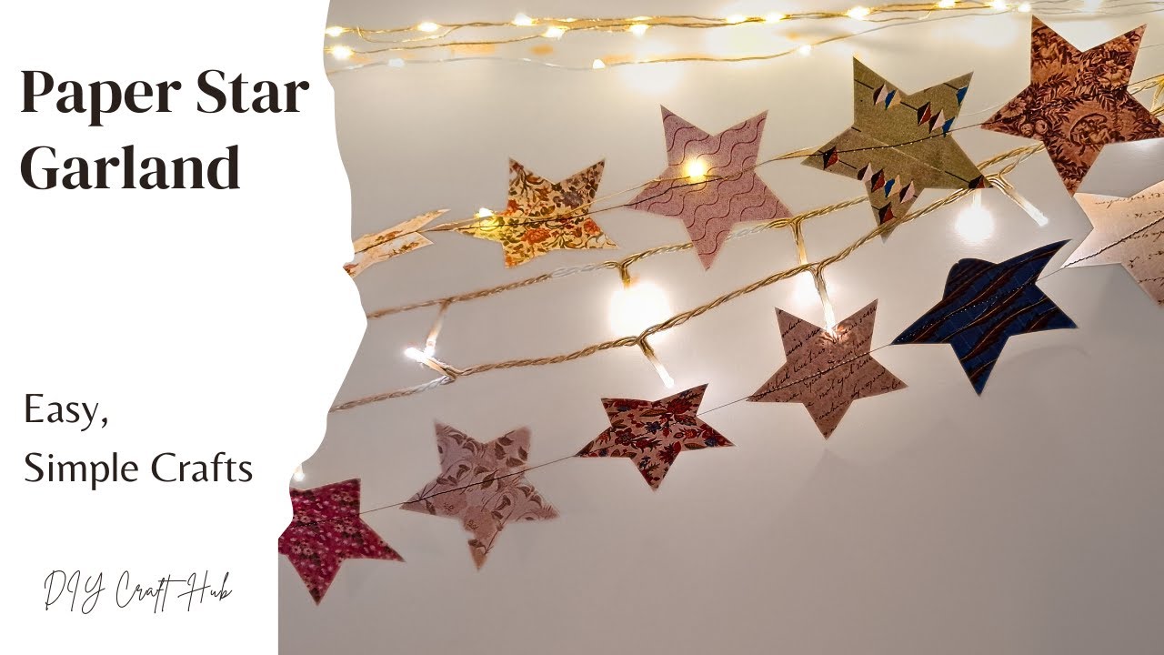 DIY Paper Star Garland Tutorial, Simple Easy Christmas Crafts,  Step By Step Tutorial