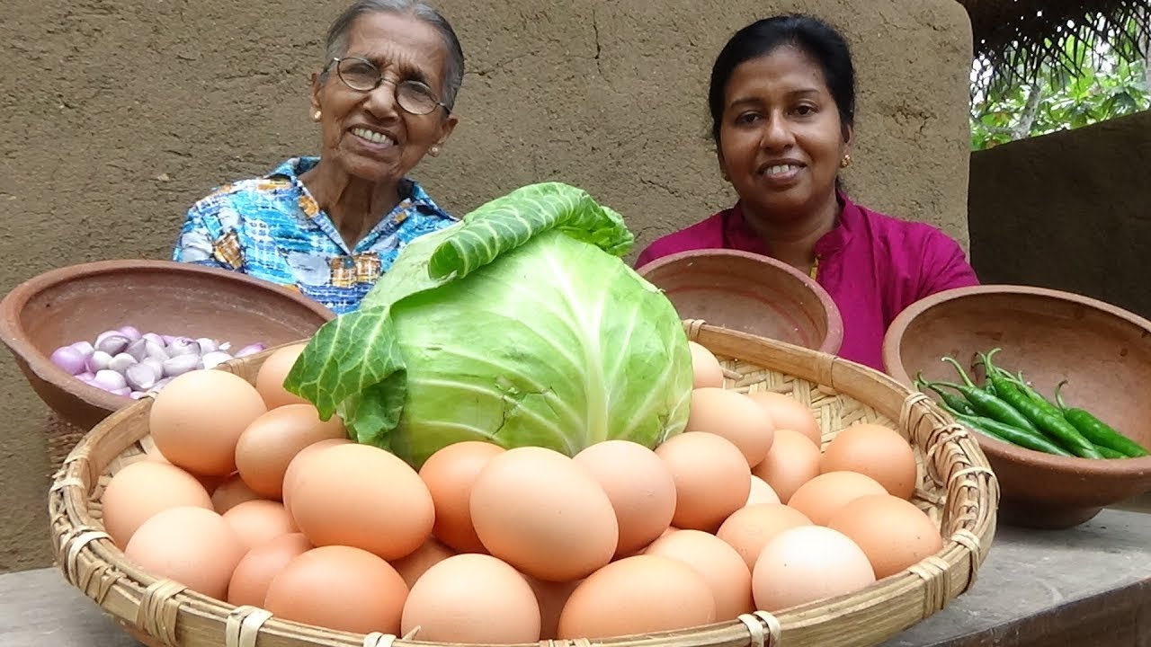 Egg and Cabbage Recipe ❤ Special Egg and Cabbage Curry by Grandma and Daughter | Village Life