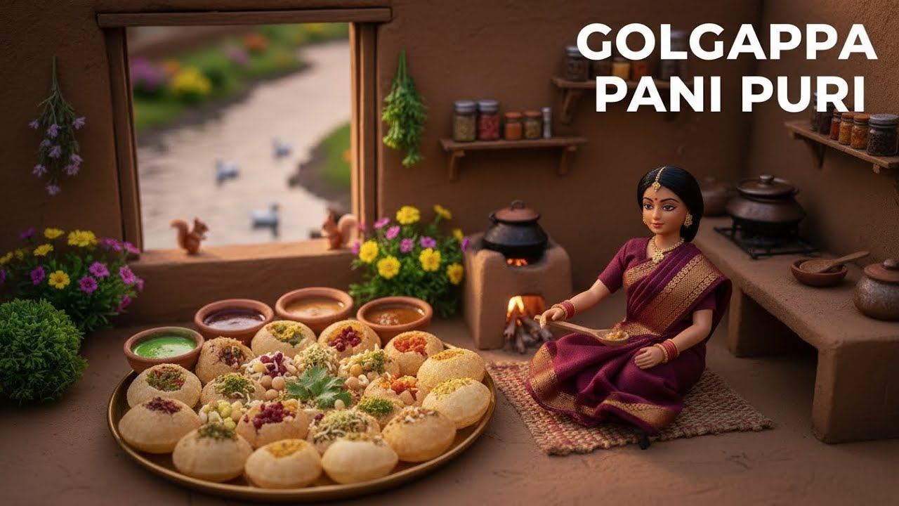 Miniature doll Golgappa Pani Puri cooking ASMR | tiny village kitchen story🍃 #miniaturedollcooking 