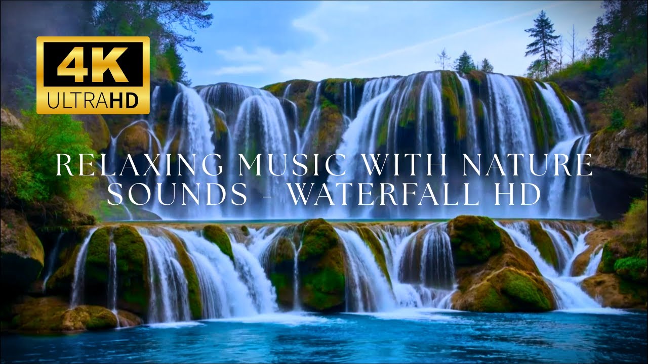 Dragon Falls 4K UHD. The Sound of White Water. Relaxing Waterfall Sounds for Sleeping, Studying.