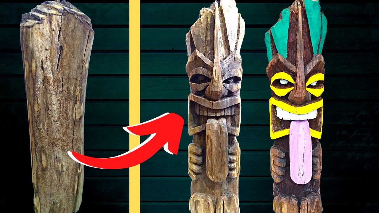 ✅ Como HACER un TIKI de MADERA muy FACIL y con madera recuperada WOODCARVING TIKI