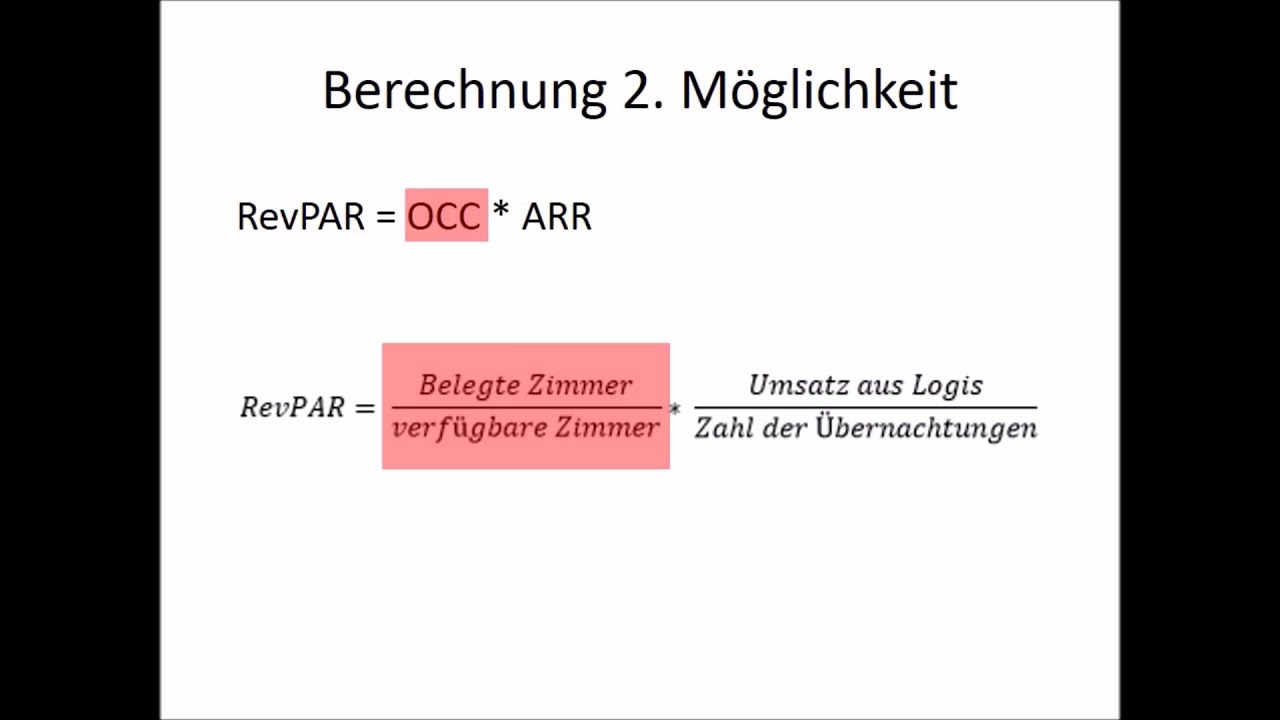 RevPAR Revenue per available room - Berechnung