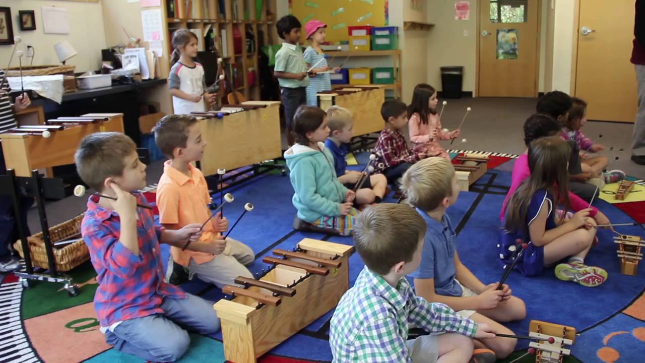 Foote School first graders play Orff Instruments