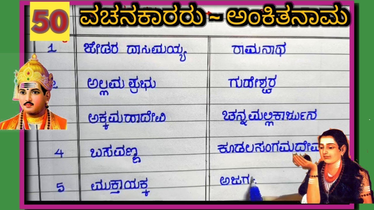 ಕನ್ನಡದ ಪ್ರಸಿದ್ಧ 50 ವಚನಕಾರರು ಅವರ ಅಂಕಿತನಾಮಗಳು||vachanakararu ankitanamagalu kannada @Studyfacilitator