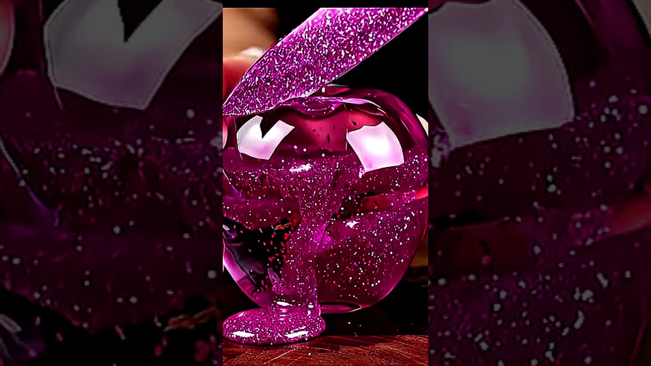 Pink Sparkle 🍎 + Green Glow 🍏 | Glass Fruit Satisfying Slimy Cutting ✨