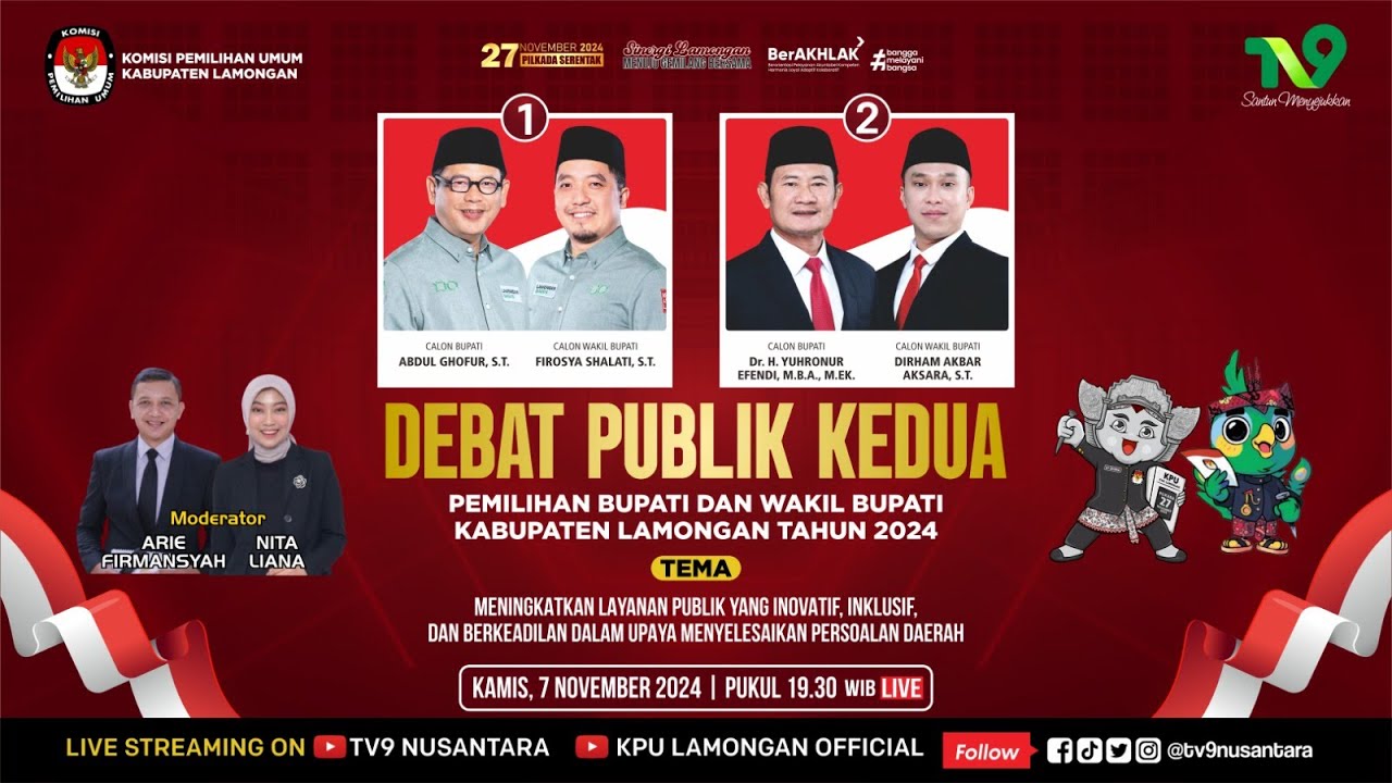 🔴(LIVE) Debat Publik Kedua Pemilihan Bupati dan Wakil Bupati Kabupaten Lamongan Tahun 2024