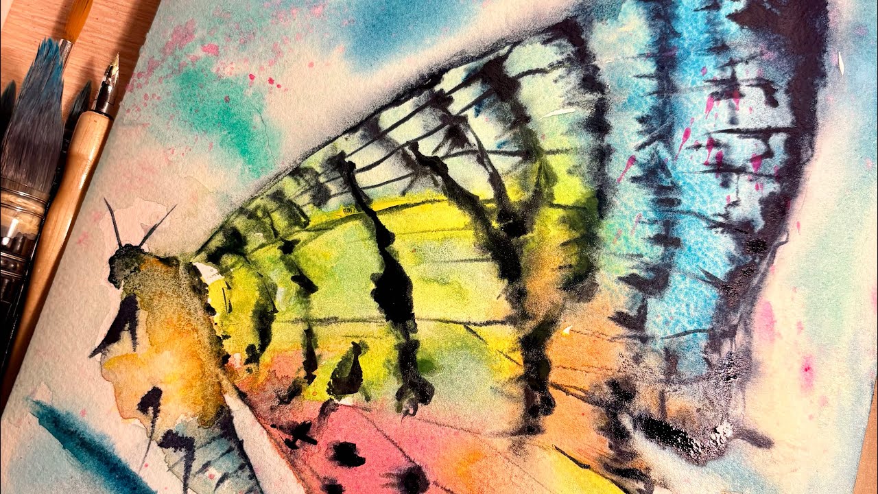 Live aquarelle , un papillon coloré #aquarelle #art #butterfly 
