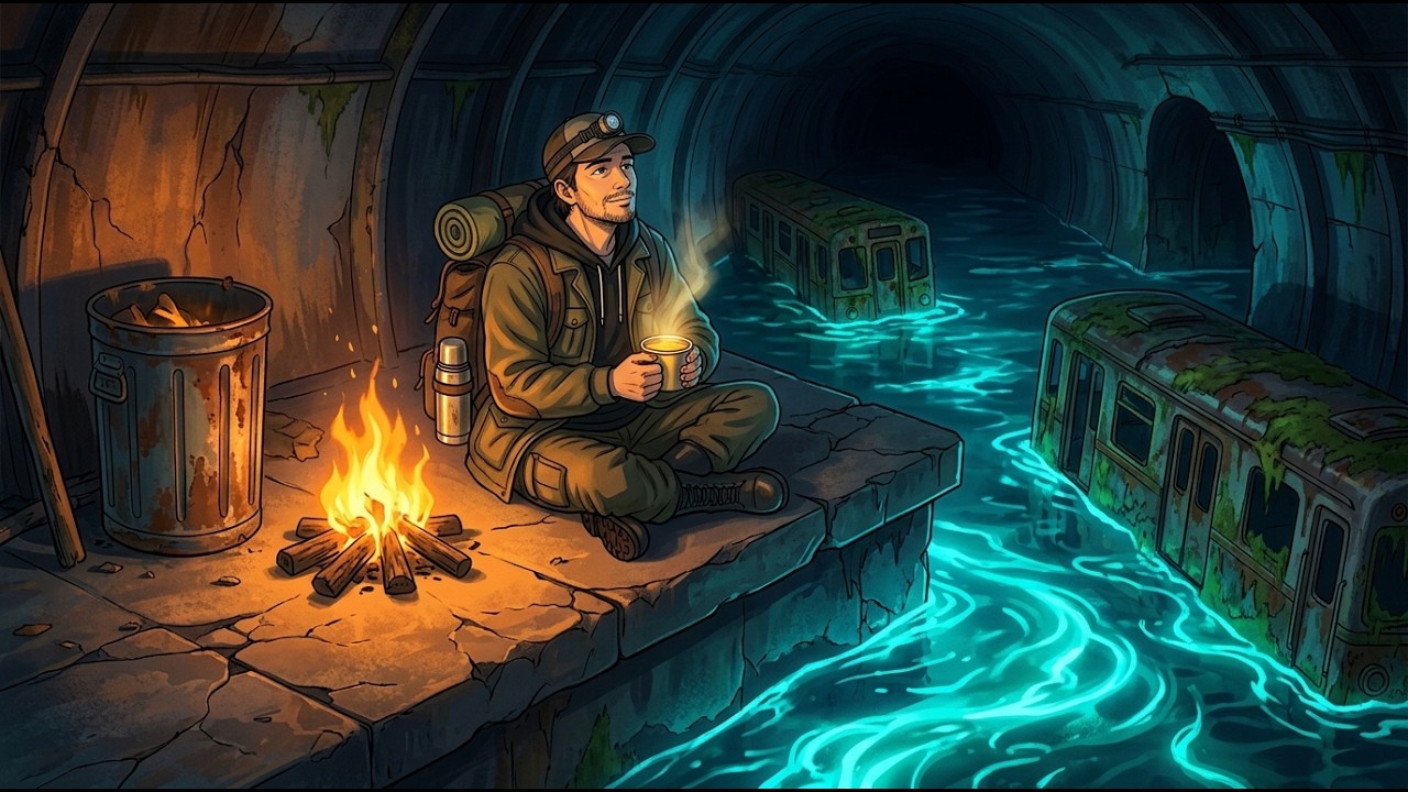 Pescando en el Metro Inundado | Ambiente Ghibli Post-Apocalíptico & ASMR | Supervivencia Acogedora