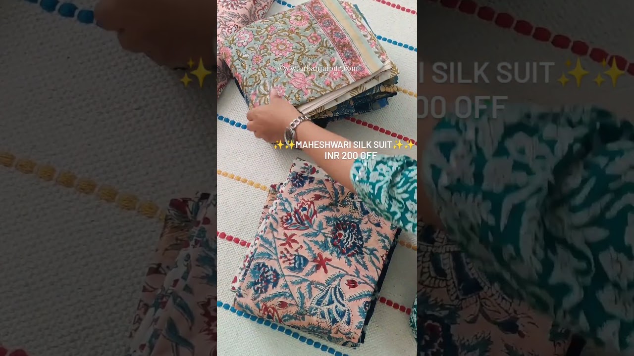 Printed Maheshwari Silk Unstitched Suit Set of 3 - Urban Jaipur