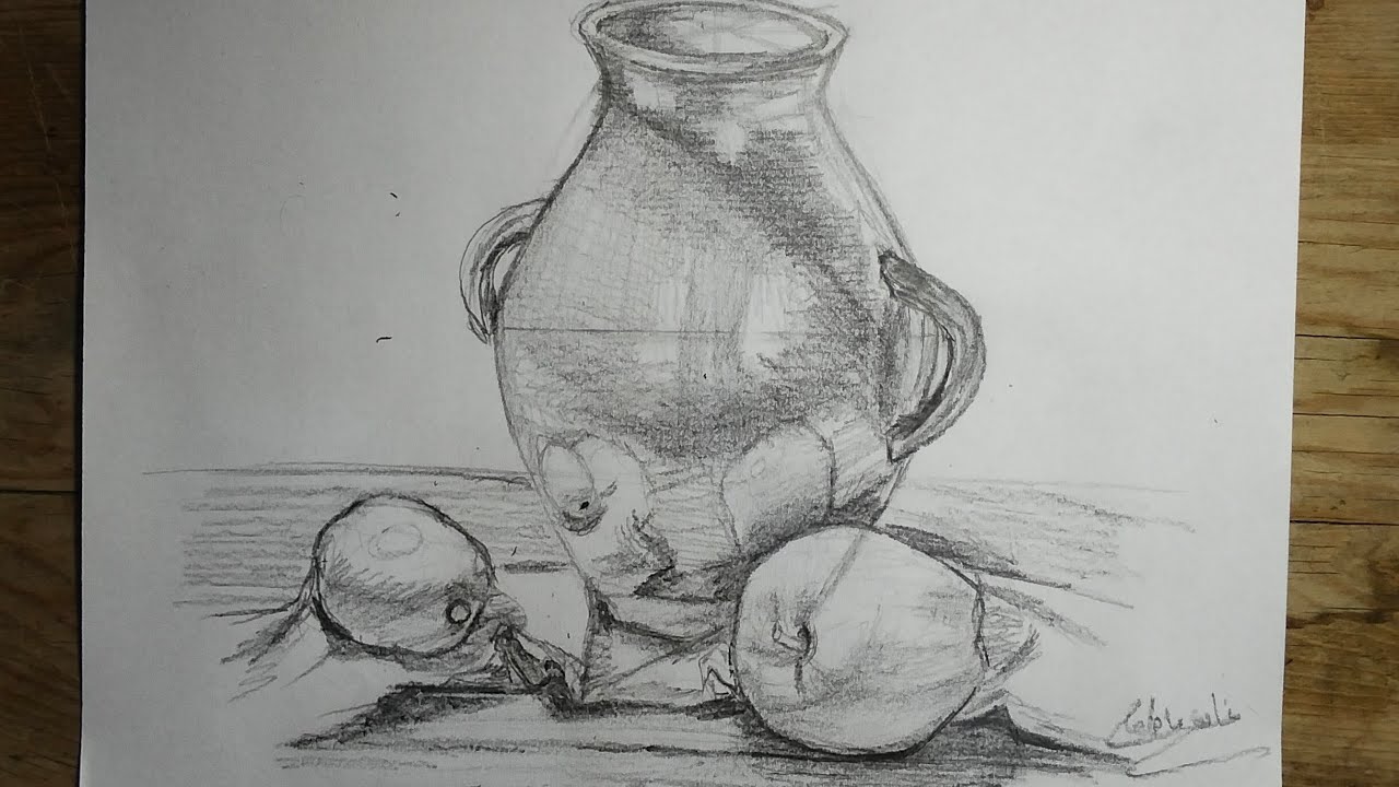رسم طبيعة صامتة بالرصاص للمبتدئين خطوة بخطوة | تعليم الرسم الواقعي .