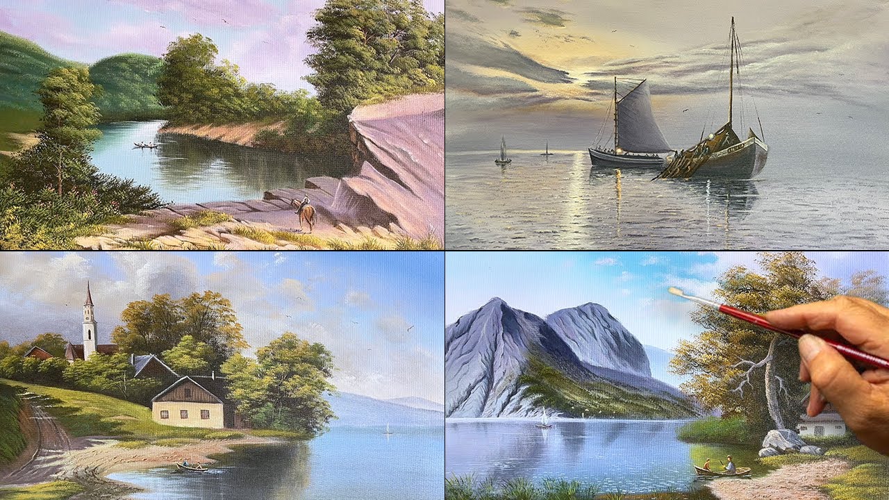 4 Beautiful Landscape Painting Tutorials | Easy Acrylic Nature Art Step by Step