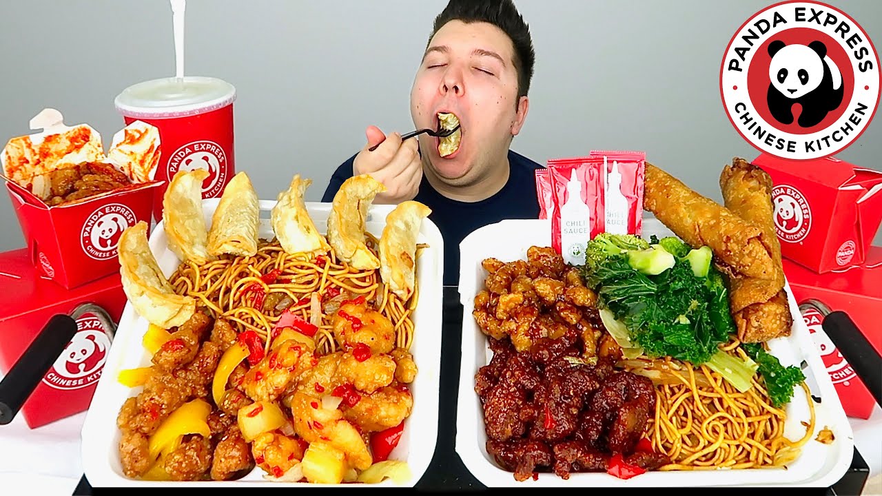 Panda Express • Orange Chicken, Chow Mein Noodles, Dumplings, Spring Rolls, Spicy Beef • MUKBANG